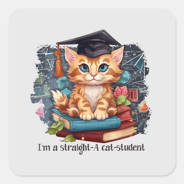 Ich bin ein Katzenstudent Quadratischer Aufkleber (Vorderseite)