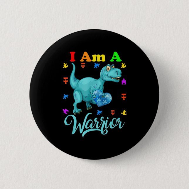 Ich bin ein Krieger Autismus Familie TRex Dinosaur Button (Vorderseite)