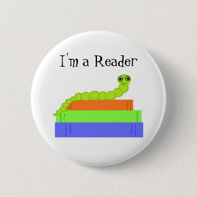 Ich bin ein Leser, Bücherwurm Button (Vorderseite)