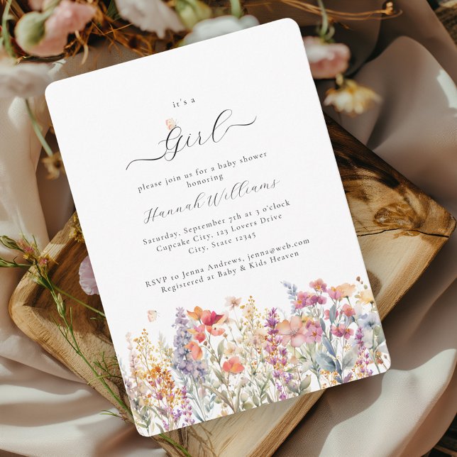 Ich bin ein Mädchen! Modern, Wildblume, Babydusche Einladung (Von Creator hochgeladen)