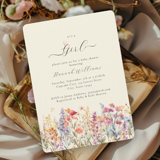 Ich bin ein Mädchen! Modern, Wildblume, Babydusche Einladung (Von Creator hochgeladen)