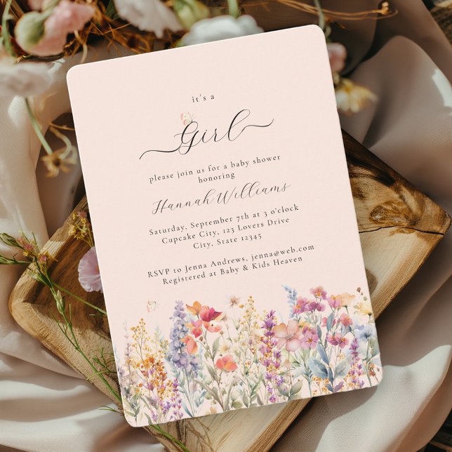 Ich bin ein Mädchen! Modern, Wildblume, Babydusche Einladung (Von Creator hochgeladen)