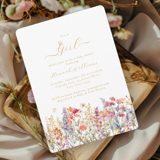 Ich bin ein Mädchen! Modern, Wildblume, Babydusche Einladung (Von Creator hochgeladen)