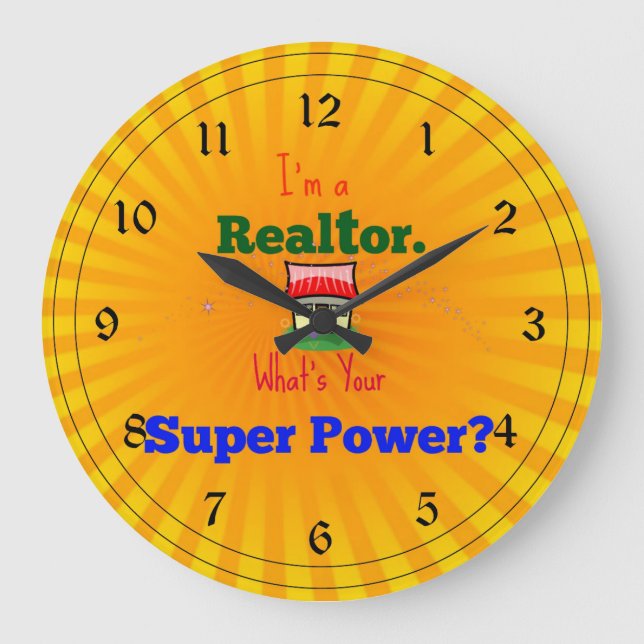 Ich bin ein Realtor. Was ist dein Super-Power? Große Wanduhr (Vorderseite)