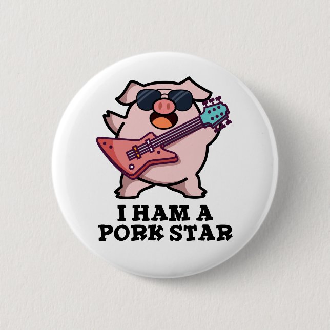 Ich bin ein Schweinestern Funny Rock Star Pig Puff Button (Vorderseite)
