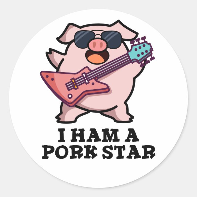 Ich bin ein Schweinestern Funny Rock Star Pig Puff Runder Aufkleber (Vorderseite)
