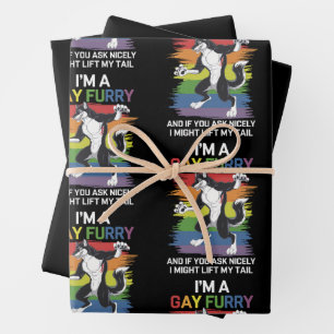 Ich bin ein schwuler Fellfuchs Regenbogen-LGBTQ-St Geschenkpapier Set