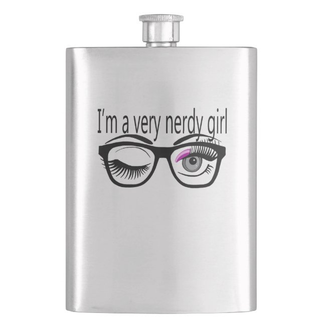 Ich bin ein sehr Nerdy Girl mit rosa Augwitschern Flachmann (Vorderseite)