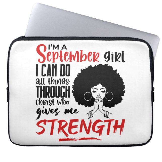 Ich bin ein September Mädchen beten schwarze König Laptopschutzhülle (Vorderseite)