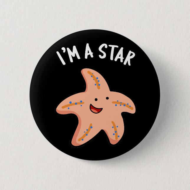 Ich bin ein Star Funny Starfish Pun Dark BG Button (Vorderseite)