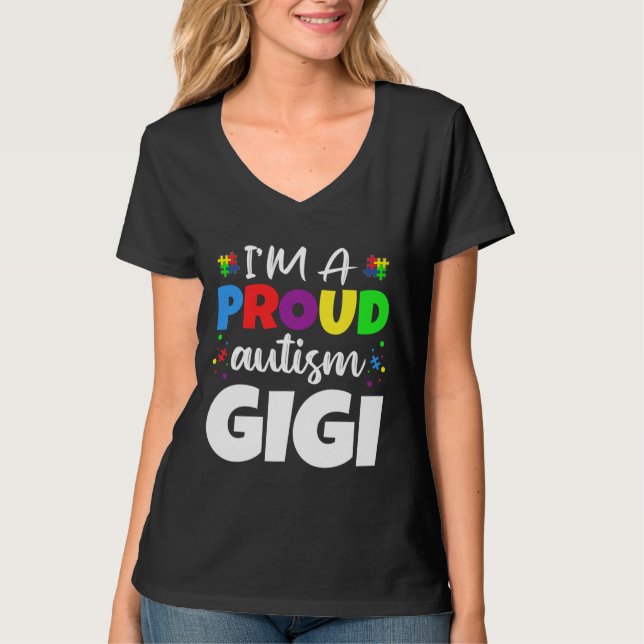 Ich bin ein stolzes Gigi Autismus-Bewusstsein Herz T-Shirt (Vorderseite)