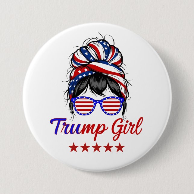 Ich bin ein Trump-Mädchen, Messy Bun Election 2024 Button (Vorderseite)