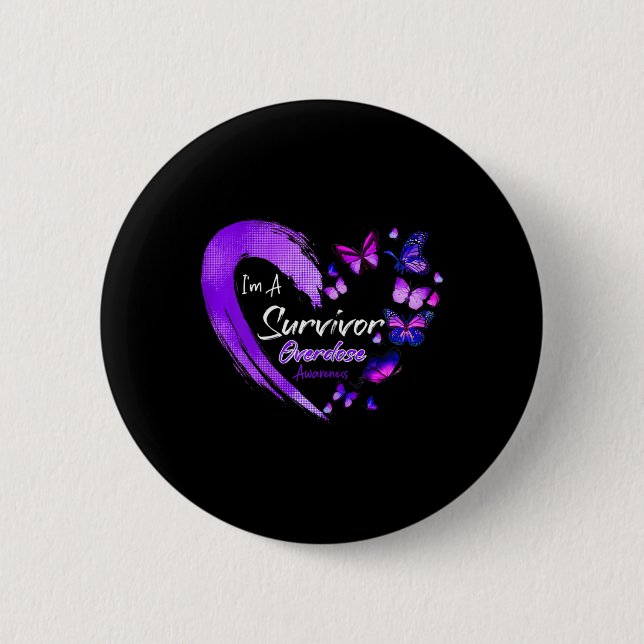 Ich bin ein Überdosis-Bewusstsein Lila Schmetterli Button (Vorderseite)