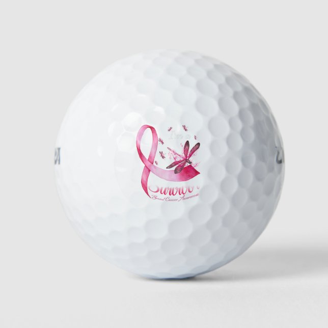 Ich bin ein Überlebender des Rosa-Ribbon-Brustkreb Golfball (Vorderseite)