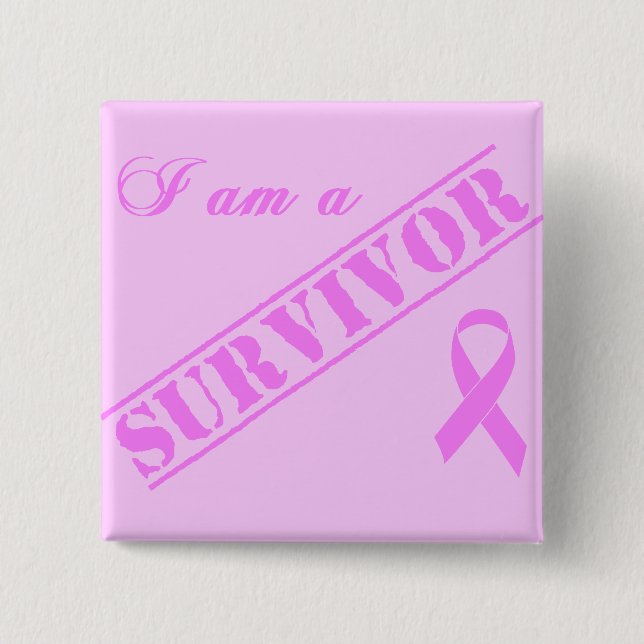 Ich bin ein Überlebender - Rosa Brustkrebs Button (Vorderseite)