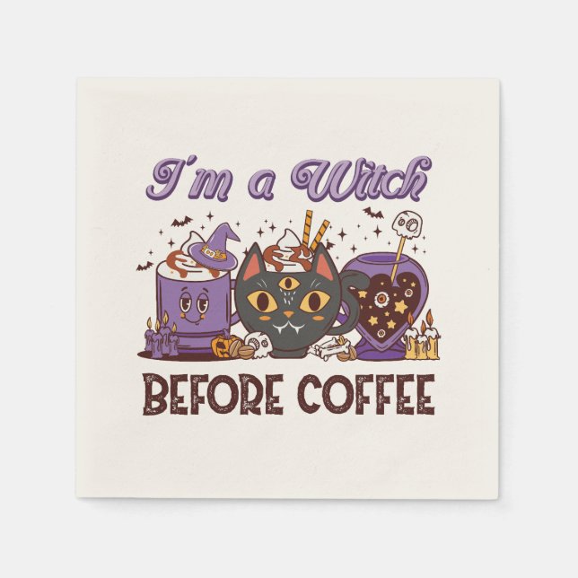 Ich bin eine Hexe vor dem Kaffee - Kaffee lange Serviette (Vorderseite)