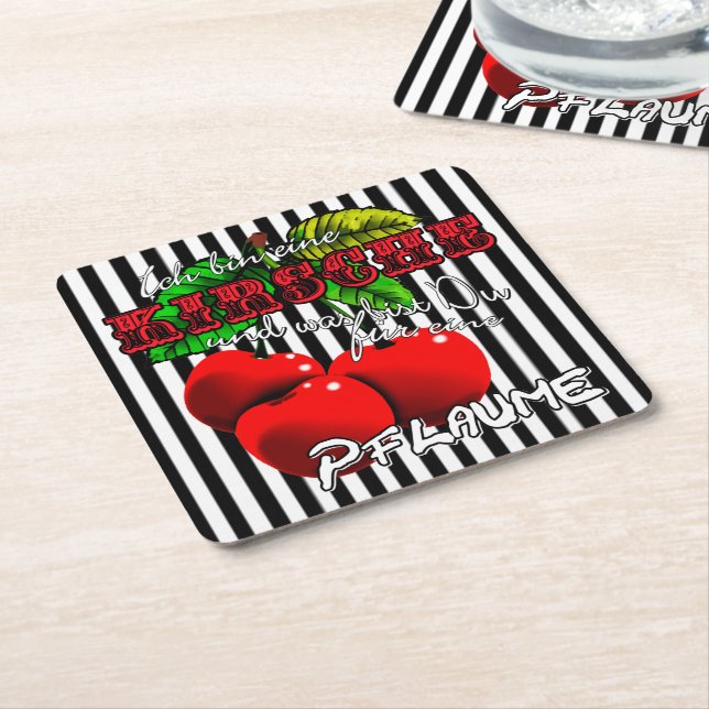 ich bin eine Kirsche was bist Du für eine Pflaume Rechteckiger Pappuntersetzer (angewinkelt)
