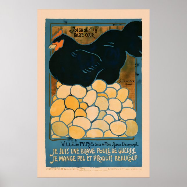 Ich bin eine Kriegshenne! Vintage Style Französisc Poster (Vorne)