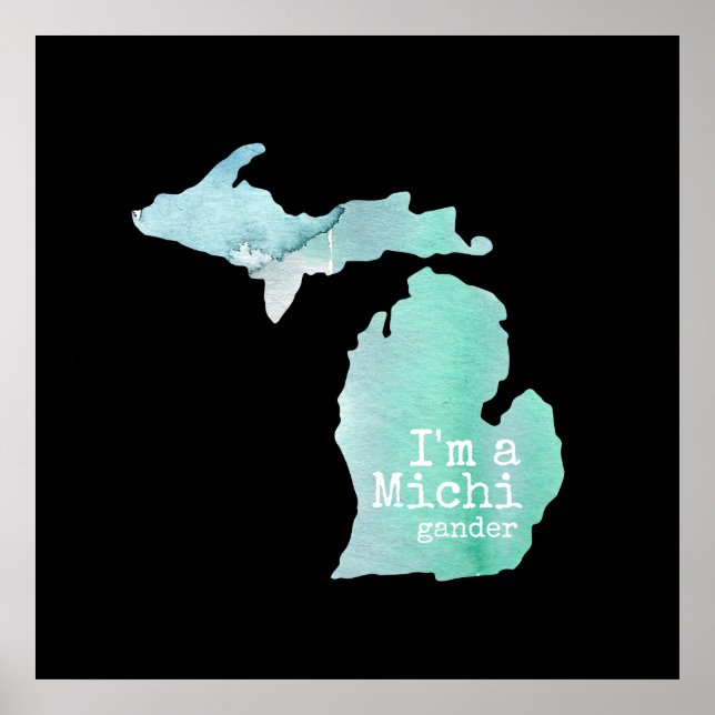 Ich bin eine Michigander-Aquarell-Silhouette Poster (Vorne)