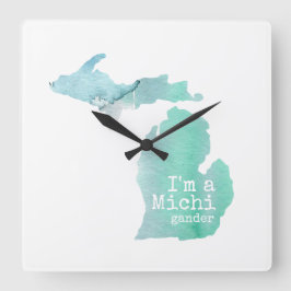 Ich bin eine Michigander-Silhouette mit Wasserfarb Quadratische Wanduhr