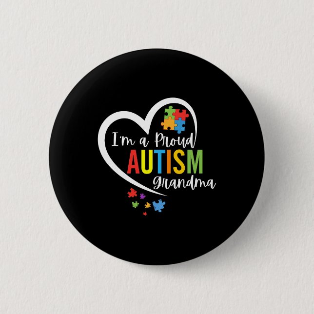 Ich bin eine stolze Oma Liebe Herz Autismus Bewuss Button (Vorderseite)