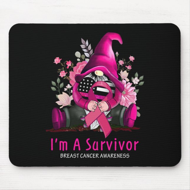Ich bin eine Überlebende Gnome Pink Ribbon Brustkr Mousepad (Vorne)