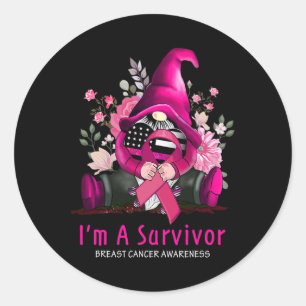 Ich bin eine Überlebende Gnome Pink Ribbon Brustkr Runder Aufkleber