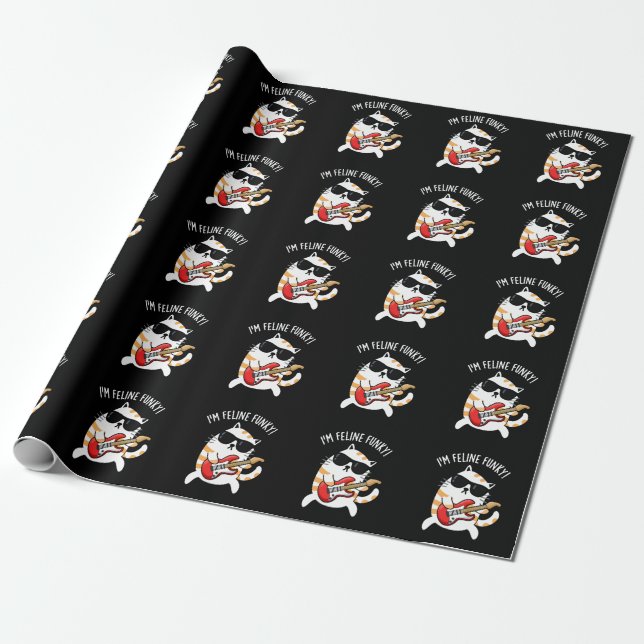 Ich bin Feline Funky Funny Cat Pun Dark BG Geschenkpapier (Ungerollt)