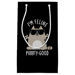 Ich bin Feline Purr-ty Good Funny Cat Pun Dark BG Kleine Geschenktüte
