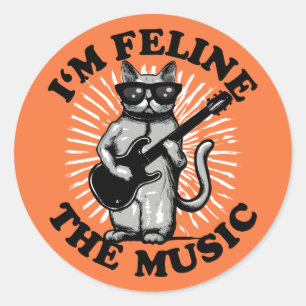 Ich bin Feline The Music   Gitarrenspielerkatze Runder Aufkleber