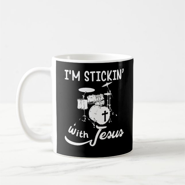 Ich bin fest mit Jesus Christlicher Drummer Kaffeetasse (Links)