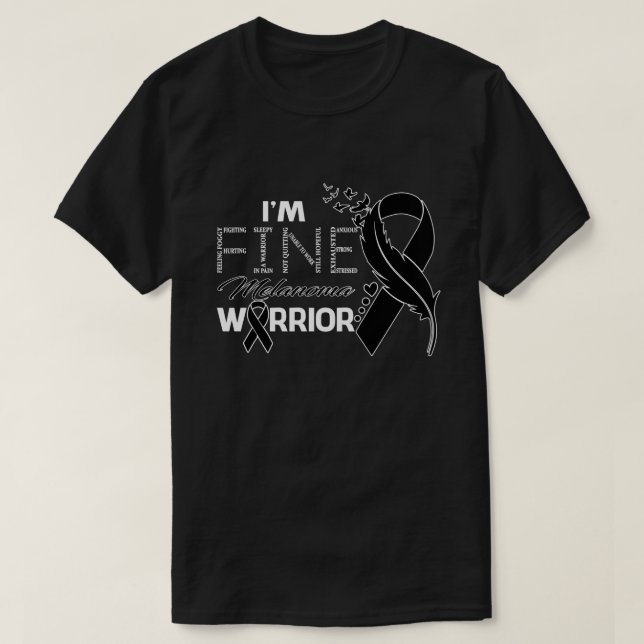 Ich bin Fine Melanoma Warrior Awareness Feather T-Shirt (Design vorne)