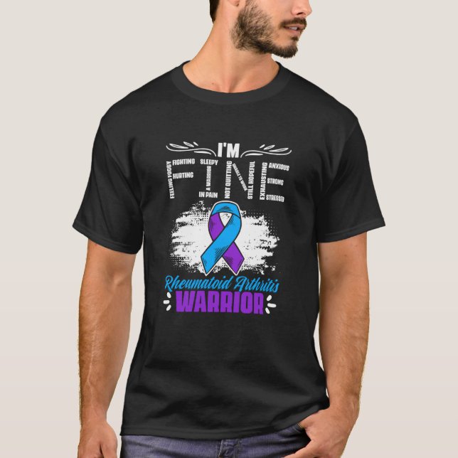 Ich bin Fine Ribbon Warrior Rheumatoid Arthritis A T-Shirt (Vorderseite)