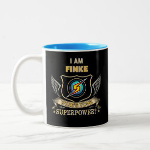 Ich bin FINKE. Was ist dein Superhelden-Power? Zweifarbige Tasse