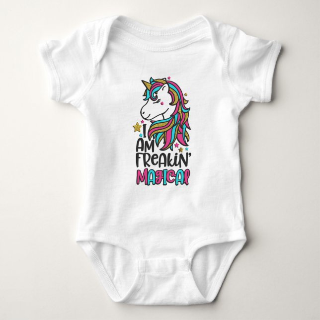 Ich bin Freakin Magical Unicorns Baby Bodysuit Baby Strampler (Vorderseite)