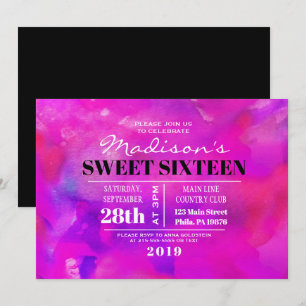 ICH BIN FUSHIA WATERCOLOR 16 . Geburtstag Einladun Einladung