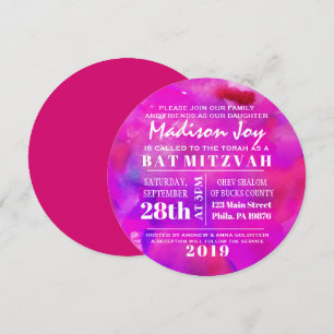 ICH BIN FUSHIA WATERCOLOR Bat Mitzvah Einladung