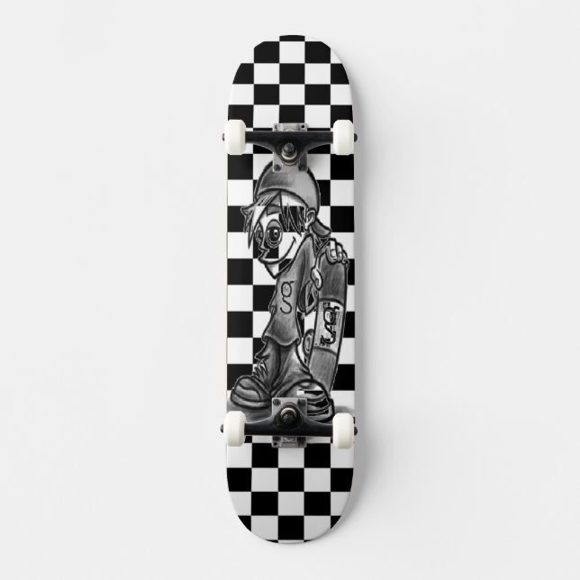 Ich bin G Skater Boy Checkered Skateboard (Vorderseite)
