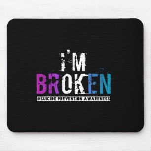 Ich bin gebrochen Aquamarin und Lila Ribbon Suizid Mousepad