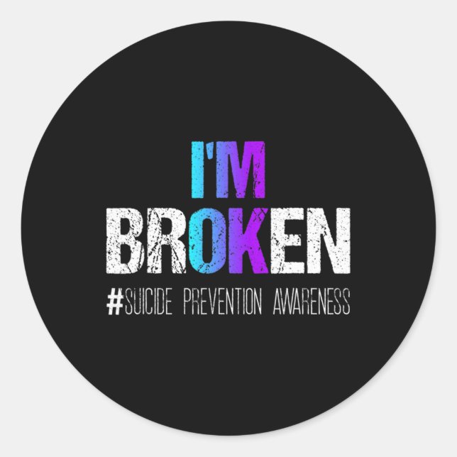 Ich bin gebrochen Aquamarin und Lila Ribbon Suizid Runder Aufkleber (Vorderseite)