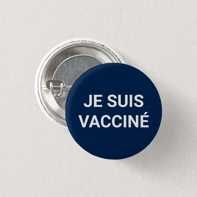 Ich bin geimpft, Navy blue white french language Button (Vorne & Hinten)