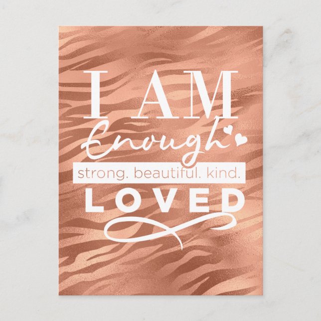 Ich bin genug Peach Sparkle Tiger Print Postcard Postkarte (Vorderseite)