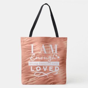 Ich bin genug Peach Sparkle Tiger Print Tasche