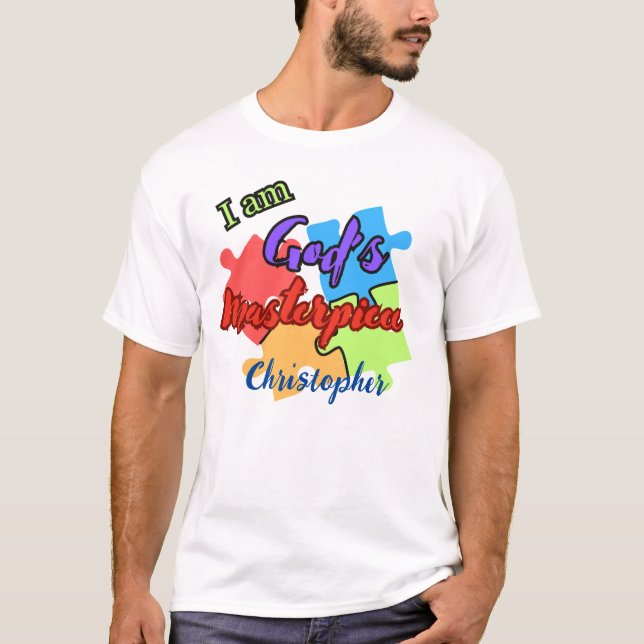 "Ich bin Gottes Meisterwerk" personalisierter T -  T-Shirt (Vorderseite)