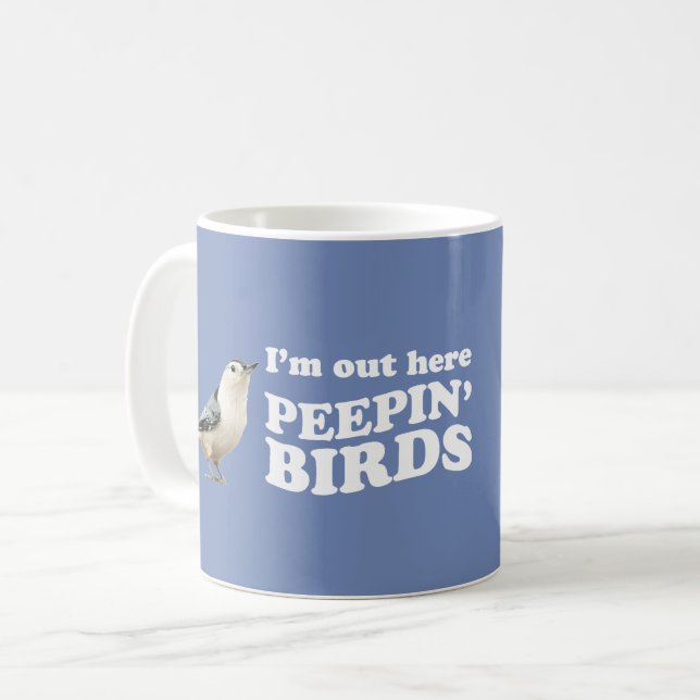 Ich bin heraus hier peepin Vögel Kaffeetasse (Vorderseite Links)