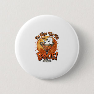 Ich bin hier Boos Halloween-Geist trinkt Spinnenne Button