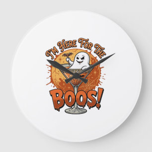 Ich bin hier Boos Halloween-Geist trinkt Spinnenne Große Wanduhr