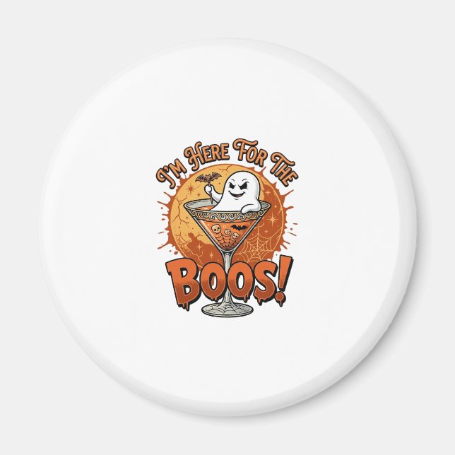 Ich bin hier Boos Halloween-Geist trinkt Spinnenne Magnet (Vorne)