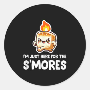 Ich bin hier für das Camping Smores Roasting Smore Runder Aufkleber