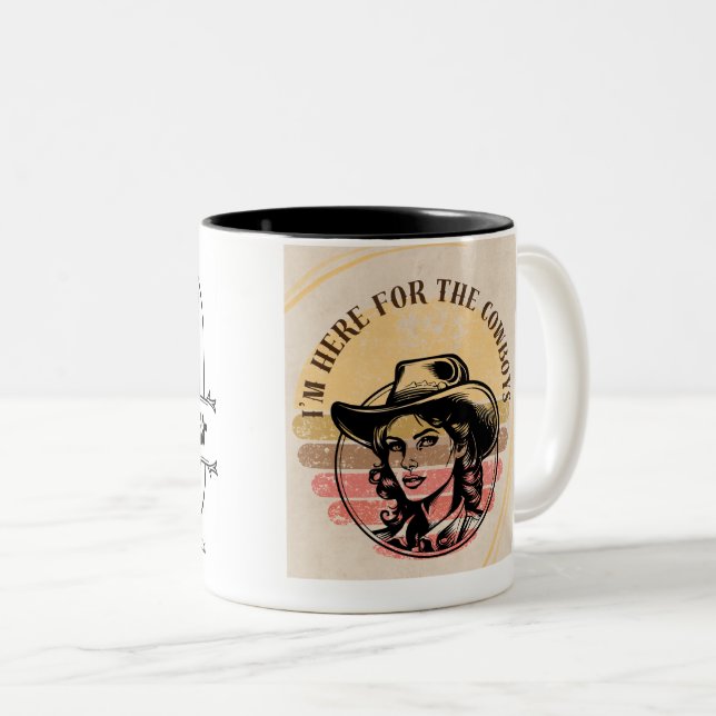 Ich bin hier für die Cowboys-Tasse Zweifarbige Tasse (VorderseiteRechts)